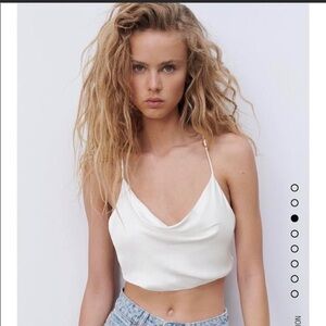 Zara White Women's Satin Crop Top